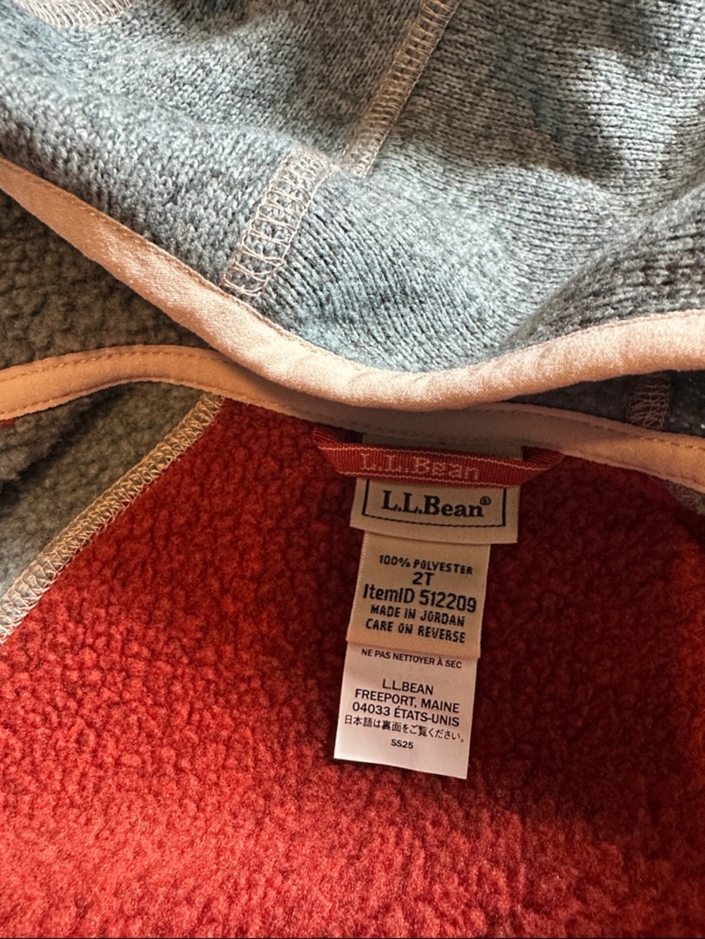Toddler L.L.Bean Two-Tone Hooded Zip Sweater Jacket - Rust Red & Blue - Picture 2 of 3